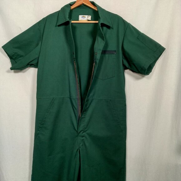 Riverside Coveralls Jumpsuit Medium/Large Regular Green Canvas Short Sleeve Vtg - Picture 8 of 16